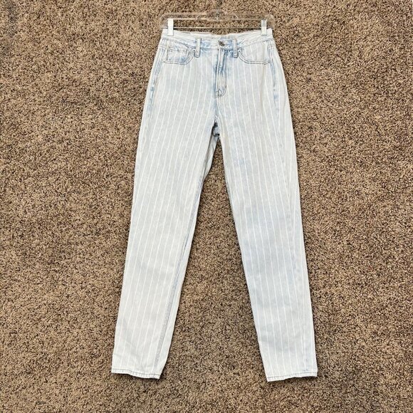 American Eagle Light wash striped Mom Jeans Size 2 Long Y2K Retro vintage rigid - Picture 1 of 10